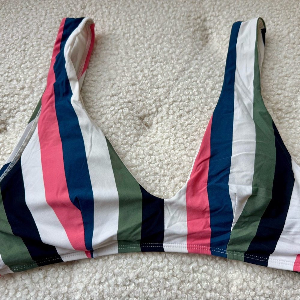 Sun Lab Swim Colorful Striped Plunge Bikini Top Size Large